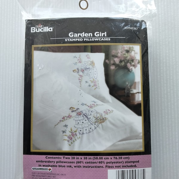 Bucilla Garden Girl Stamped Pillowcases for Embroidery