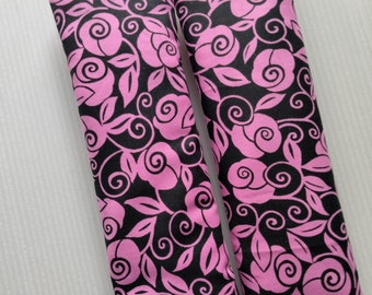 Seatbelt covers car 1 pair Pink floral pattern with black background seatbelt covers