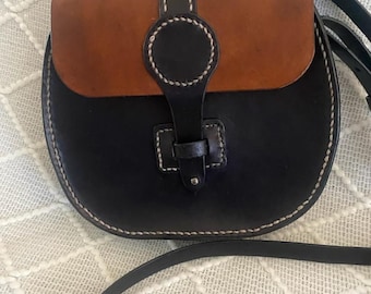 Black and Brown Leather Cross-Body Purse