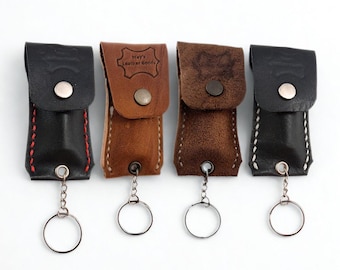 Handmade Leather Snap Cover Lip Balm Key Chains