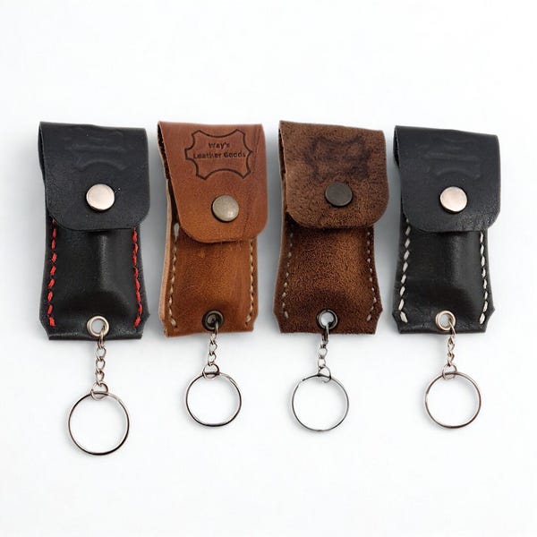 Handmade Leather Snap Cover Lip Balm Key Chains