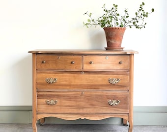 Antique Maple Dresser • Raw Wood Chest • Late 1800s • Hand Cut Dovetails • Brass Casters • Entryway Statement Piece • Nursery Dresser