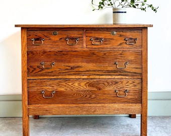Antique Tiger Oak 4-Drawer Chest • Solid Oak • Dovetail Drawers • Original Stain • SOLD Please DO NOT Purchase, Archived Piece Only
