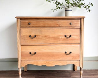 Vintage Solid Birch Dresser 1930s – 3 Drawer Chest with Turned Spindle Legs – SOLD Do Not Purchase Archived Piece Only
