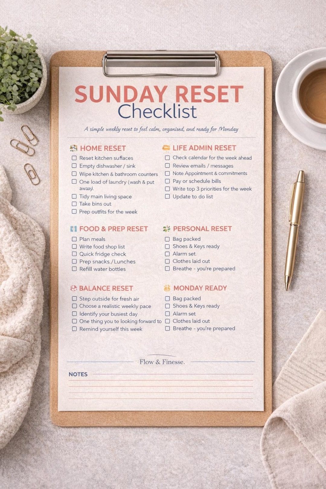 Sunday Reset Checklist.pdf Sunday Reset Checklist Printable | Weekly Reset Planner | Aesthetic ...