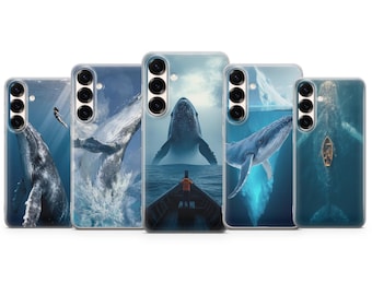 Coque océan avec baleine géante pour iPhone 17, 16Pro, 15, 14, 13, 12, Samsung S25, S24, S23, S22, A16, A56, Pixel 10Pro, 9Pro