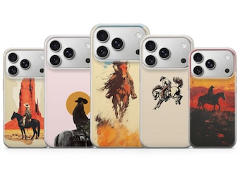Coque de téléphone cow-boy cheval western pour iPhone 17, 16Pro, 15, 14, 13, Samsung S25, S24, S23, S22, A16, A56, Pixel 10Pro
