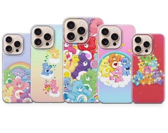 Coque de portable Care Bears Kawaii arc-en-ciel pour iPhone 17, 16Pro, 15, 14, 13, 12, Samsung S25, S24, S23, S22, A16, A56, Pixel 10Pro, 9Pro