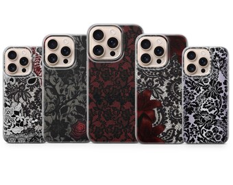 Étui de téléphone vintage en dentelle au design élégant pour iPhone 17, 16Pro, 15, 14, 13, 12, Samsung S25, S24, S23, S22, A16, A56, Pixel 10Pro, 9Pro