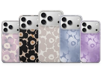 Coque scandinave Marimekko à fleurs pour iPhone 17, 16Pro, 15, 14, 13, Samsung S25, S24, S23, S22, A16, A56, Pixel 10Pro