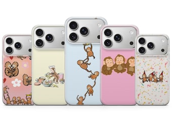Coque de téléphone singe mignon Monke Art Cover pour iPhone 17, 16Pro, 15, 14, 13, Samsung S25, S24, S23, S22, A16, A56, Pixel 10Pro