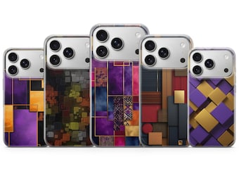 Coque de portable abstraite carrés géométriques colorés pour iPhone 17, 16Pro, 15, 14, 13, Samsung S25, S24, S23, S22, A16, A56, Pixel 10Pro