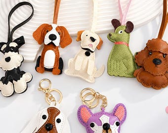 Vegan Leather Dog Bag Charm, Faux Leather Puppy Purse Charm with Gold Clasp, 8 Breeds and Colors