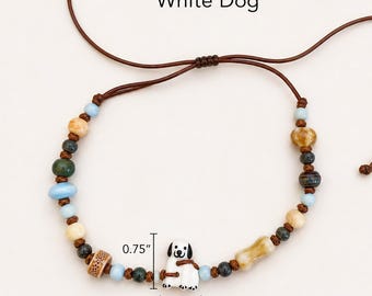 Dog Charm Necklace, Handmade Ceramic Beaded Jewelry, Dog Mom Gift, Adjustable Sliding Knot Cord