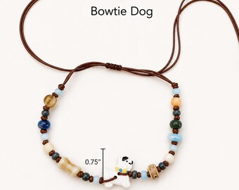 Ceramic Dog Bead Necklace, Handmade Dog Charm Jewelry for Dog Lovers, Adjustable Cord