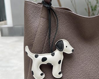 Leather Dalmatian Dog Bag Charm, Spotted Puppy Purse Pendant, Backpack Keychain for Dog Lovers