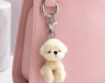 Cute Bag Charm, Handmade Poodle Dog Keychain, Fluffy Purse Charm for Backpack, Aesthetic Dog Bag Clip