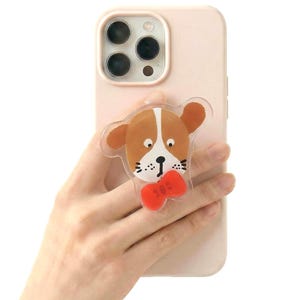 Acrylic Fidget Dog Adhesive Phone Grip with Spinning Bowtie