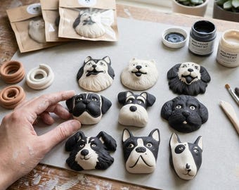 Dog Lover Gift Magnet, Handmade Ceramic Dog Face Fridge Magnet, Dog Mom Gift