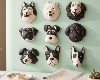 Black and White Dog Magnet, Retro Hand Painted Ceramic Fridge Magnet, Kitchen Decor, 9 Breeds