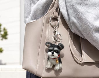 Schnauzer Lover Gift, Handmade Pipe Cleaner Schnauzer Keychain, Cute Schnauzer Gift, Stocking Stuffer Dog Charm