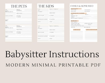 Instruktioner för barnvakt utskrivbar PDF | Informationsblad för familj, barn och husdjur