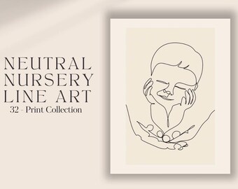 Neutral barnrumskollektion | Konturerade linjekonst | Modern minimalistisk |