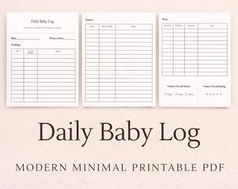 Babylogg – Daglig spårning, matning av nyfödd, blöja, sömn (PDF, US Letter och A4-storlek)