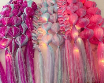 Extensions de queue de cheval illuminées LED Bubble Braid Festival Disco Hair