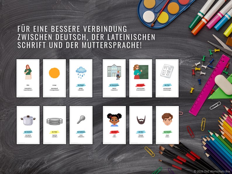 XXL German as a Second Language (DaZ) Flashcard Set - German - Russian | 290+ Vocabulary Words incl. Pronunciation | Primary School, Montessori, Kindergarten | Language Development image 2