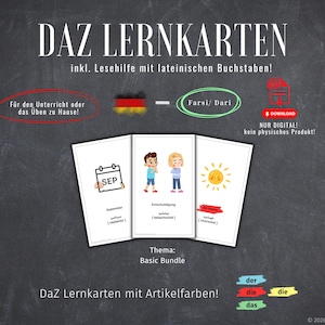 German as a Second Language (DaZ) Picture Cards: Farsi Dari Basic Vocabulary | Colors, Numbers, Days of the Week | Flashcards for Welcome Class, Primary School, Learning German