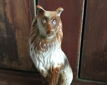 Vintage Collie Shepard Glazed Ceramic Dog Figurine from Brazil