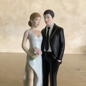 Handcrafted Porcelain Bride and Groom Wedding Cake Topper