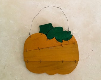 Vintage Hand Made Wooden Slated Pumpkin Fall Door Decoration