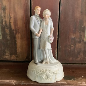 Vintage Porcelain Bride and Groom Music Box Circa 1989 Love Everlasting