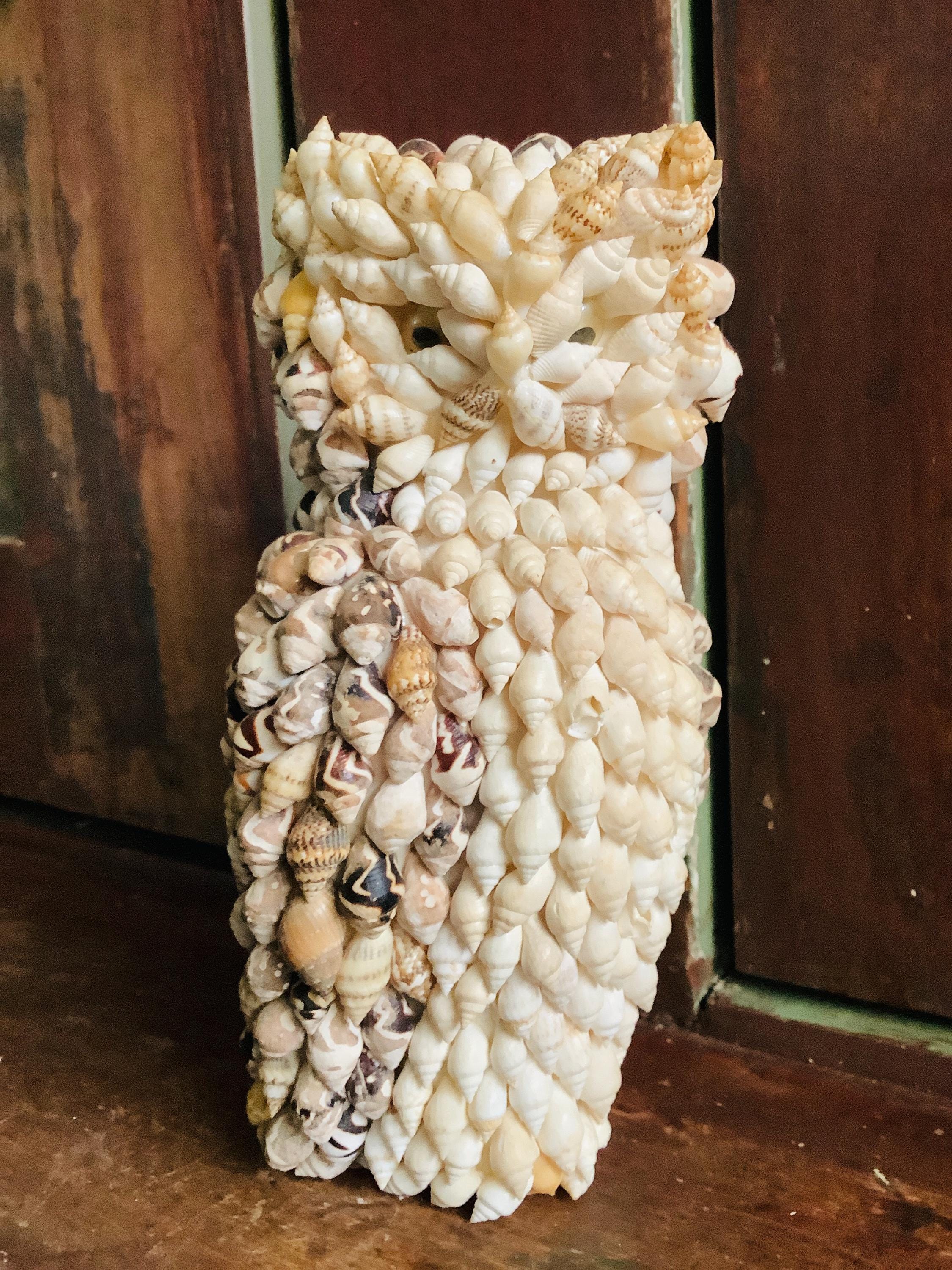 Vintage Seashell Covered Owl Figurine: Retro Beach Decor