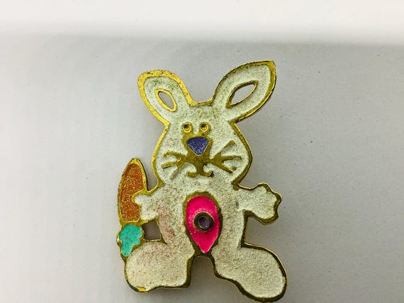 White Glitter Rabbit Easter Pin, Easter Bunny Bro… - image 4