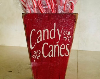 Handmade Vintage Wooden Candy Cane Box with Glitter / Christmas Decoration / Holiday Decor / Primitive Christmas Box