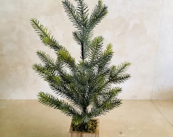 Faux Pine Christmas Tree, Tabletop Decor in Wooden Box