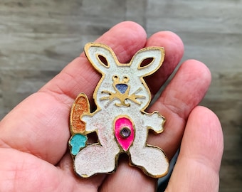 White Glitter Rabbit Easter Pin, Easter Bunny Brooch, Easter Jewelry, Easter Bunny Pin