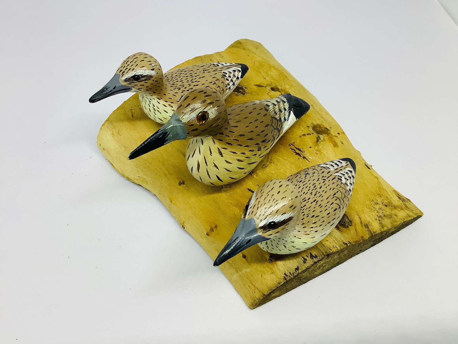 3 Hand Carved Wooden Shore Birds on Piece of Wood / Carved Etsy