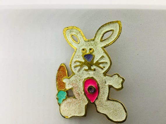 White Glitter Rabbit Easter Pin, Easter Bunny Bro… - image 7