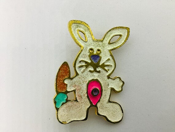 White Glitter Rabbit Easter Pin, Easter Bunny Bro… - image 10