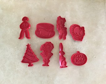 Vintage Red Plastic Cookie Cutters for All Holidays Circa 1960 Tupperware