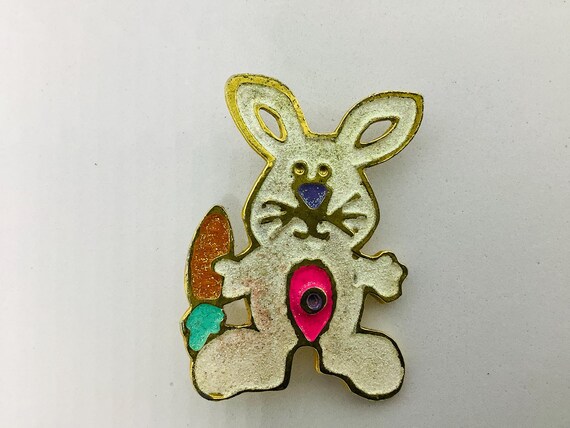 White Glitter Rabbit Easter Pin, Easter Bunny Bro… - image 9