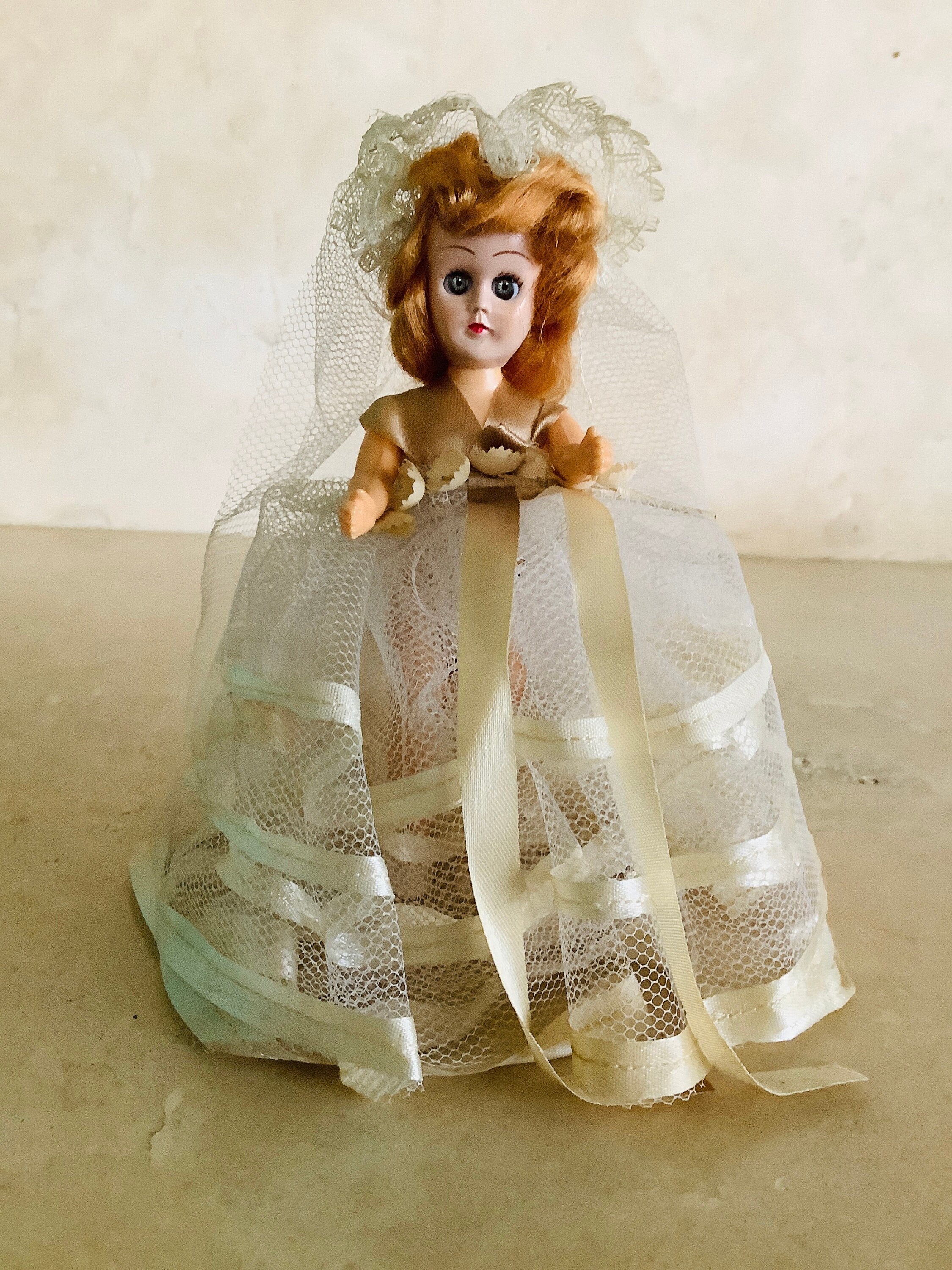 Antique Bride Doll Under Plastic Dome, Awake and Sleeping