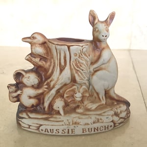 Vintage 1993 Aussie Bunch Ceramic Candle Holder: Kangaroo, Koala, Kookaburra