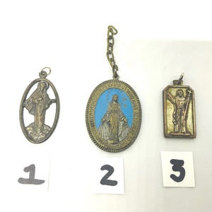 Vintage Religious Medals: Virgin Mary, St. Juipero Serra Pendants