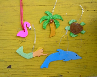 Christmas Ornaments Handmade, Flamingo, Mermaid, Palm Tree, Dolphin, Sea Turtle