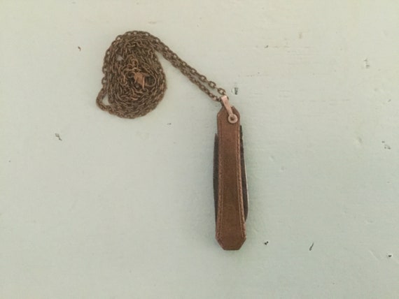 Vintage Brass Art Deco Pocket Knife Necklace with… - image 8